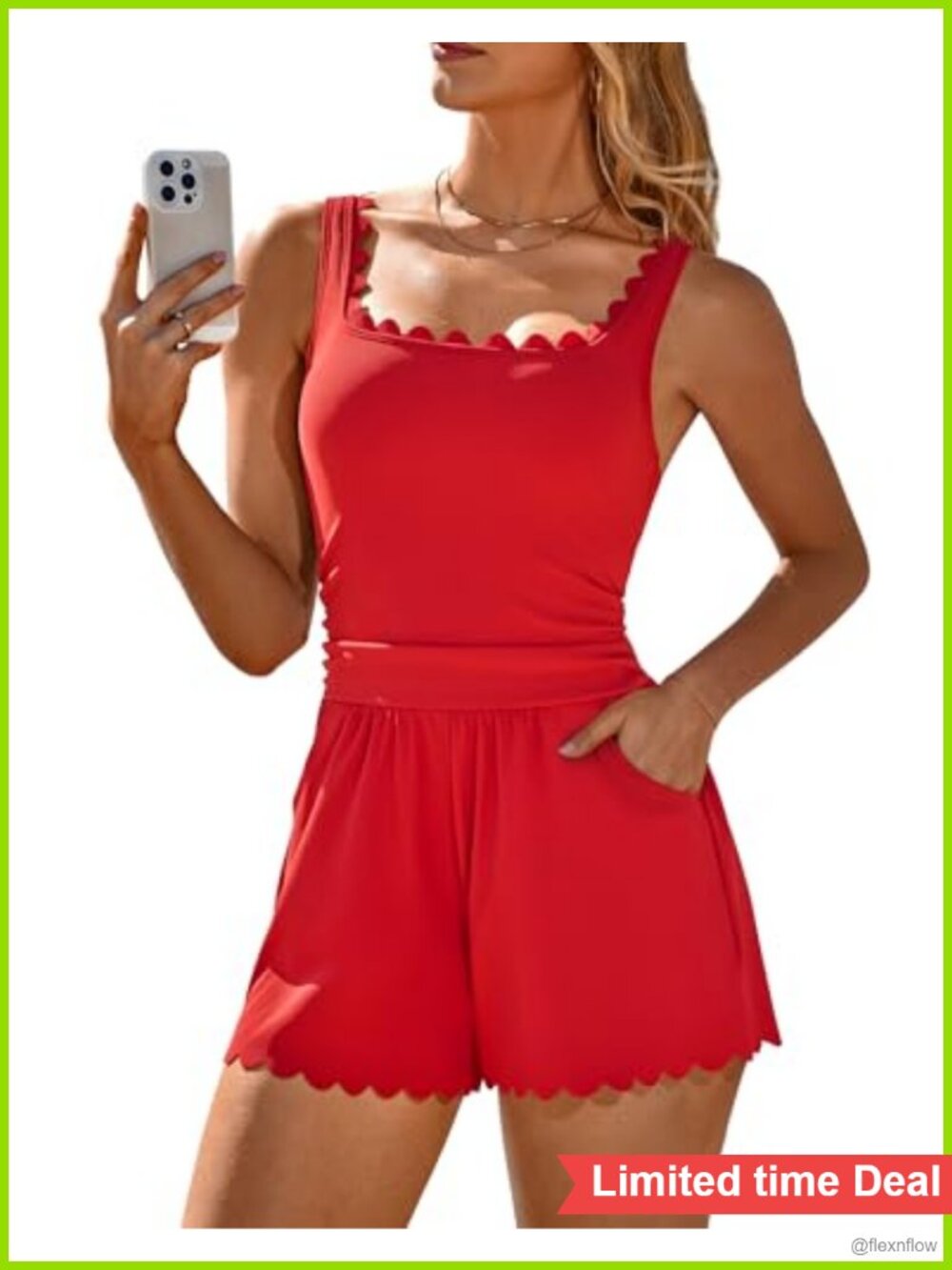 Charmo Tummy Control One Piece Swimsuit with Shorts Scallop Trim